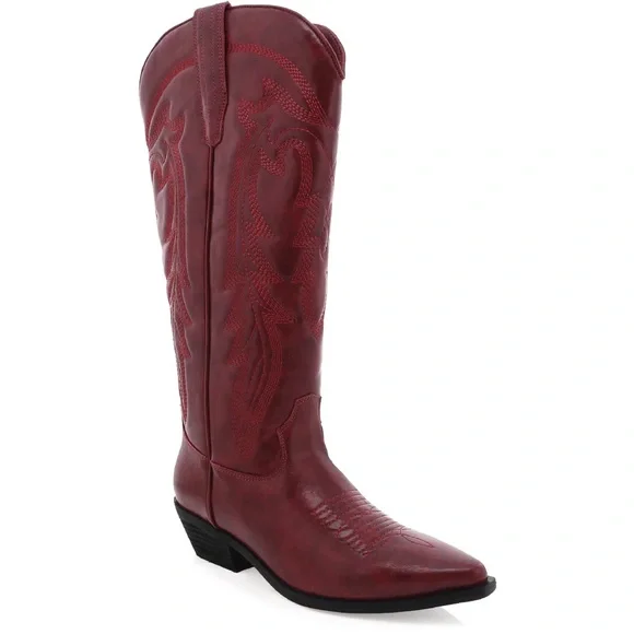 Billini Red Western Knee-High Leather Boots - Picture 3 of 5